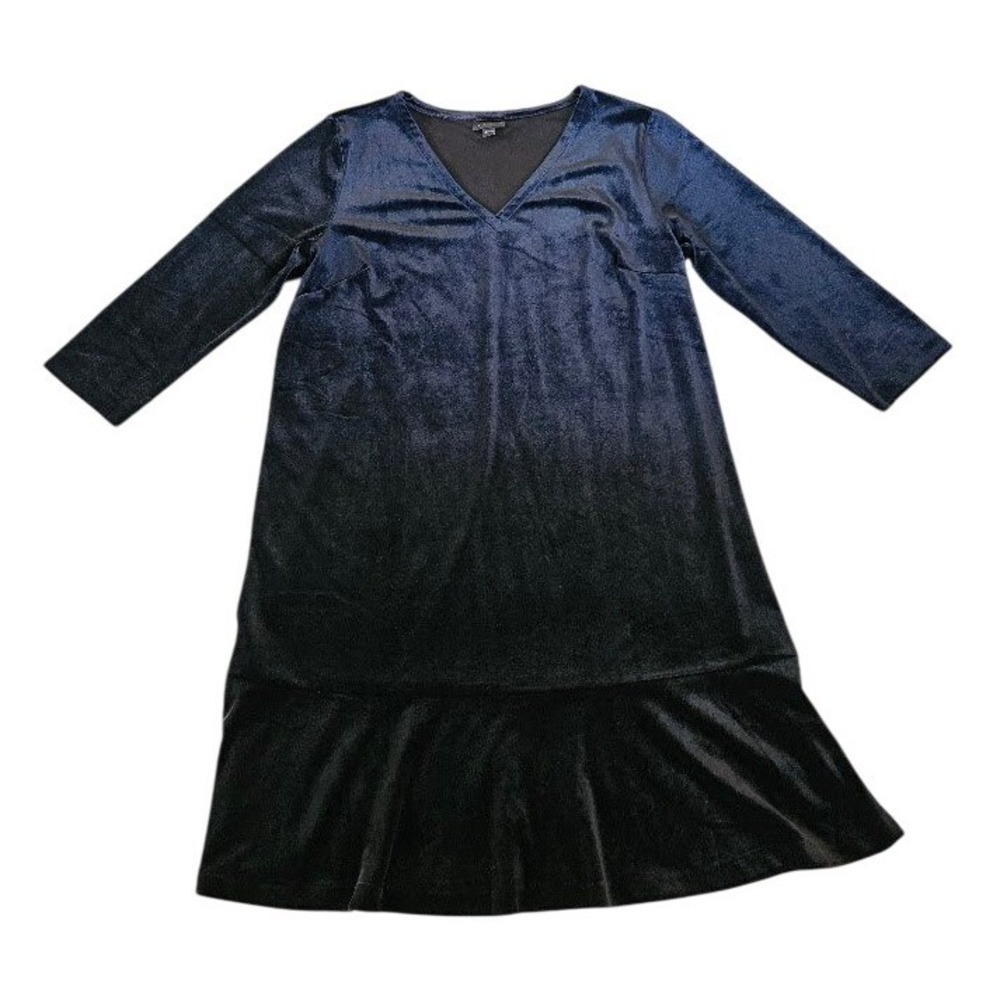 J. Jill Wearever Black Velvet V-Neck Ruffle Hem Midi Dress Women Large